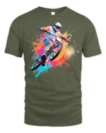 Color Splash Mountain Bike T-Shirt for Adventure Riders - military green t-shirt on white background