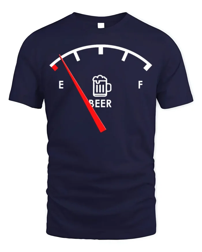 Funny Beer Gauge T-Shirt Low on Beer Fuel Drink - navy t-shirt on white background
