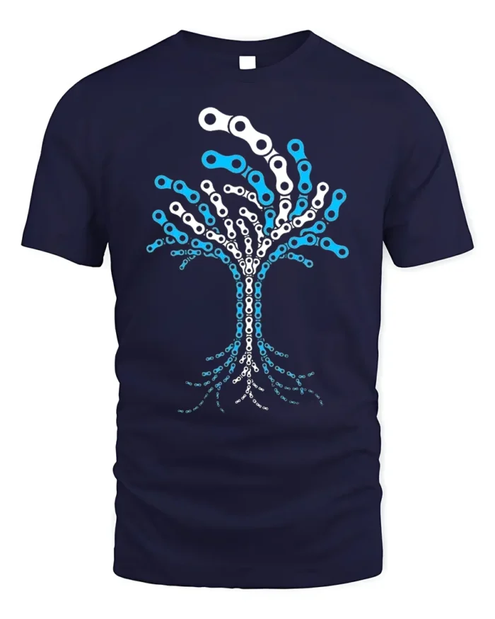 Tree of Life Bike Chain Graphic T-Shirt for Men - navy t-shirt on white background