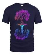 Dual Tree of Life T-Shirt Colorful Nature Graphic Tee - navy t-shirt on white background