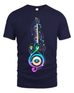 Colorful Music Lover T-Shirt Piano Treble Clef Design - navy t-shirt on white background
