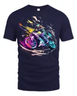 Speed Rider T-Shirt Neon Motorcycle Racing Graphic - navy t-shirt on white background