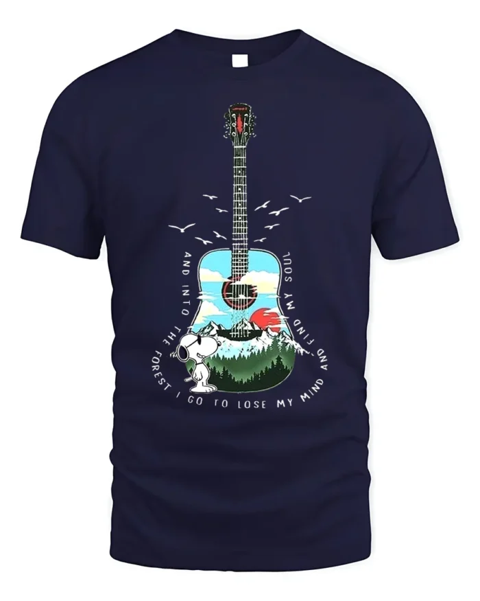 Snoopy Guitar Forest T-Shirt Nature Music Lover Tee - navy t-shirt on white background