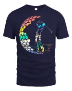 Colorful Golf Swing T-Shirt Retro Rainbow Golfer Tee - navy t-shirt on white background