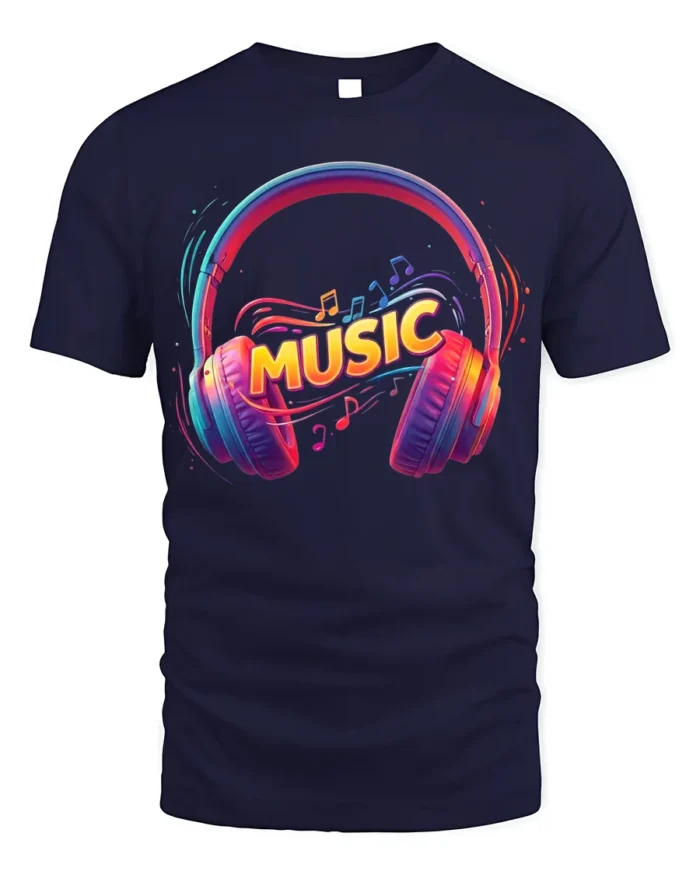 Colorful Music Headphones T-Shirt Vibrant Audio Vibes - navy t-shirt on white background