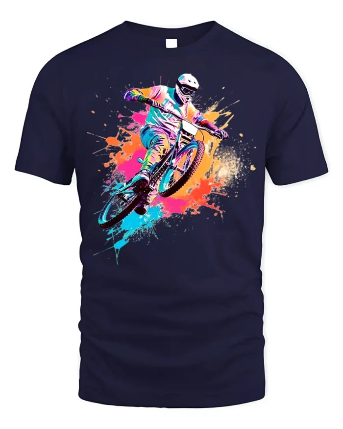 Color Splash Mountain Bike T-Shirt for Adventure Riders - navy t-shirt on white background