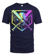 Dripping Neon Baseball Bats Graphic T-Shirt for Players - navy t-shirt on white background
