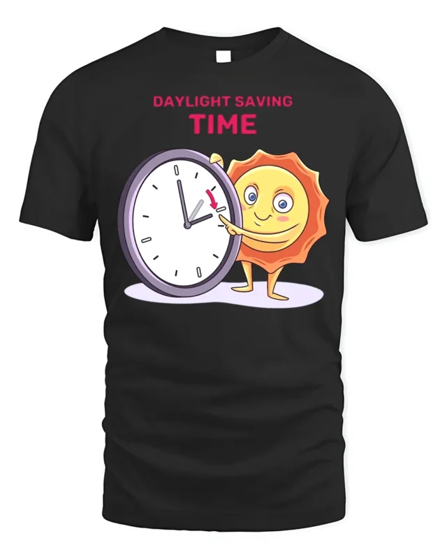Daylight Saving Time Funny Sun T-Shirt Comfy Cotton - black t-shirt on white background