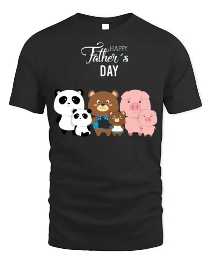 Happy Father’s Day Family Bears Pigs T-Shirt - black t-shirt on white background