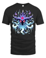 Mystic Spirit Monster T-Shirt Glow in Dark Look Ghost Tee - black t-shirt on white background