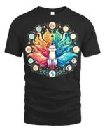 Celestial Fox Elements T-Shirt Mystical Kitsune Tee Art - black t-shirt on white background