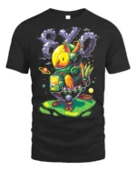 Space Chicken Explorer T-Shirt Funny Sci-Fi Animal - black t-shirt on white background