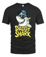 Daddy Shark T-Shirt Funny Father’s Day Gift for Dad - black t-shirt on white background