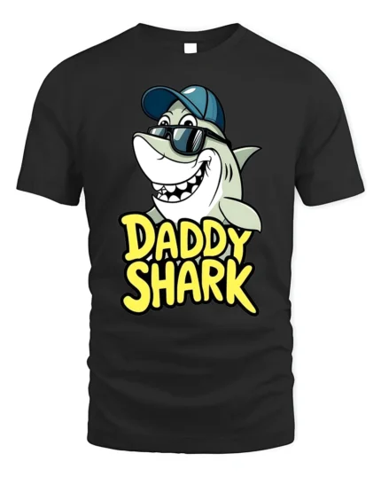 Daddy Shark T-Shirt Funny Father’s Day Gift for Dad - black t-shirt on white background