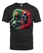 Biker Lion T-Shirt Fierce Urban Warrior Graphic Tee - black t-shirt on white background