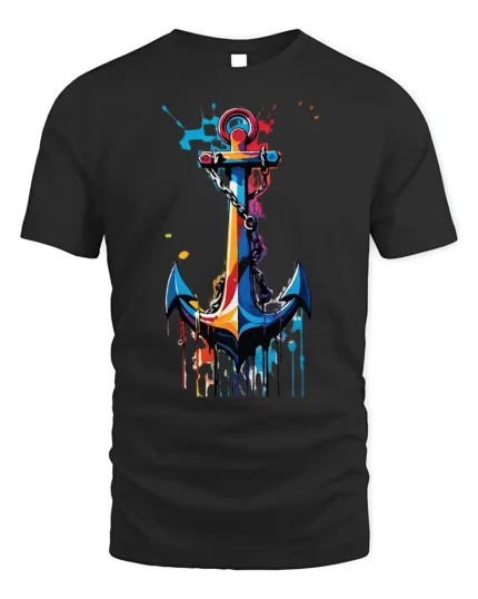Colorful Anchor T-Shirt Nautical Art for Ocean Lovers - black t-shirt on white background