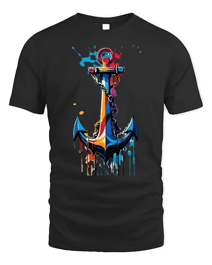 Colorful Anchor T-Shirt Nautical Art for Ocean Lovers - black t-shirt on white background