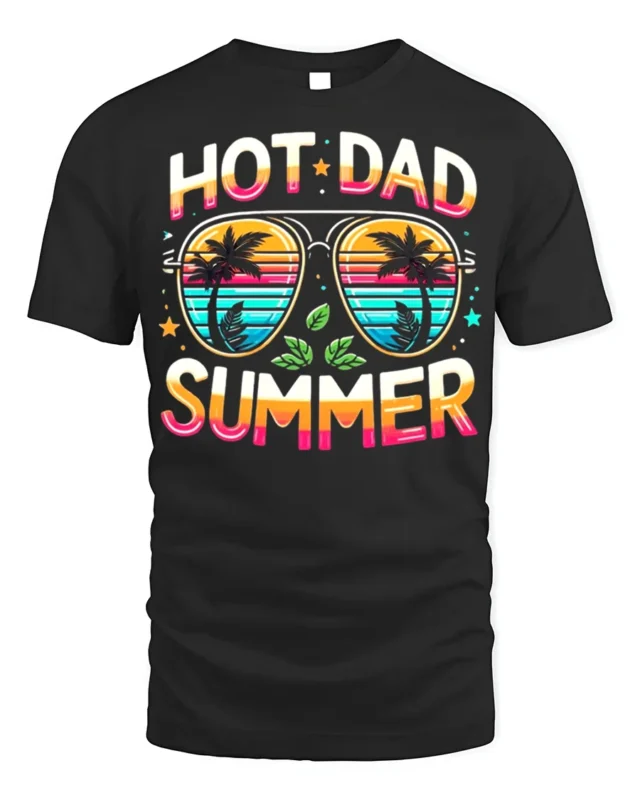Hot Dad Summer T-Shirt Funny Retro Beach Dad - black t-shirt on white background