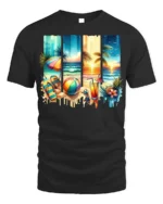 Tropical Beach Sunset T-Shirt Summer Vacation Vibes - black t-shirt on white background