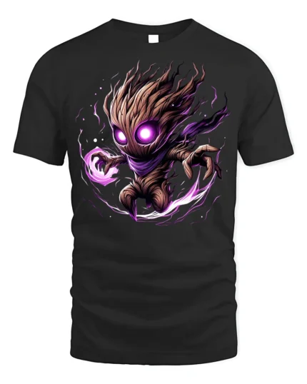 Dark Cosmic Tree Warrior T-Shirt - Fantasy Power Graphic - black t-shirt on white background