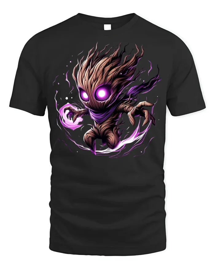 Dark Cosmic Tree Warrior T-Shirt - Fantasy Power Graphic - black t-shirt on white background