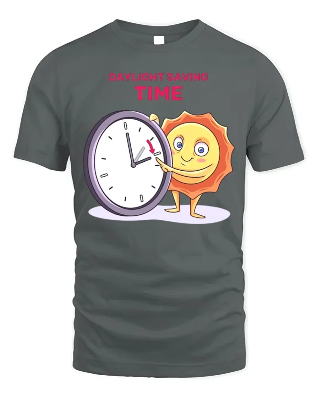 Daylight Saving Time Funny Sun T-Shirt Comfy Cotton - gray t-shirt on white background
