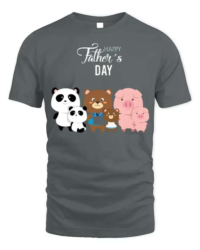 Happy Father’s Day Family Bears Pigs T-Shirt - gray t-shirt on white background