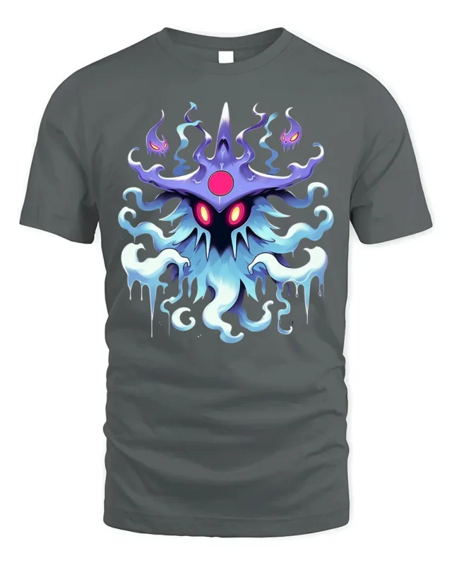 Mystic Spirit Monster T-Shirt Glow in Dark Look Ghost Tee - gray t-shirt on white background