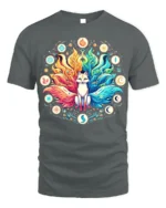 Celestial Fox Elements T-Shirt Mystical Kitsune Tee Art - gray t-shirt on white background