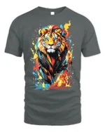 Color Burst Lion T-Shirt Fierce Vibrant Jungle King - gray t-shirt on white background
