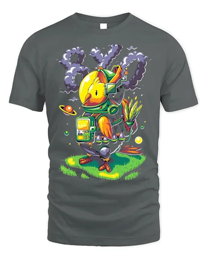 Space Chicken Explorer T-Shirt Funny Sci-Fi Animal - gray t-shirt on white background