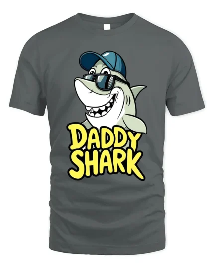 Daddy Shark T-Shirt Funny Father’s Day Gift for Dad - gray t-shirt on white background