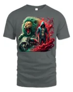 Biker Lion T-Shirt Fierce Urban Warrior Graphic Tee - gray t-shirt on white background