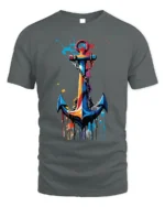 Colorful Anchor T-Shirt Nautical Art for Ocean Lovers - gray t-shirt on white background