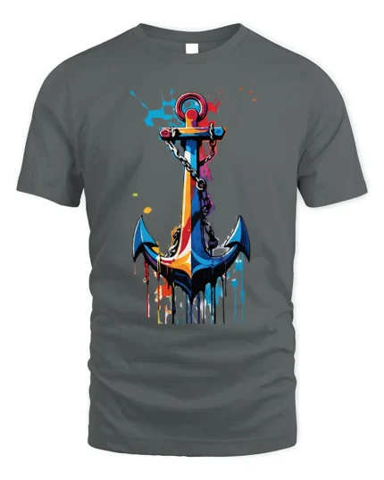 Colorful Anchor T-Shirt Nautical Art for Ocean Lovers - gray t-shirt on white background