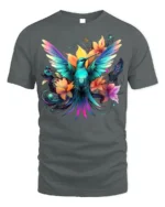 Hummingbird Floral T-Shirt Vibrant Colorful Nature - gray t-shirt on white background
