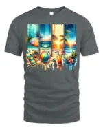 Tropical Beach Sunset T-Shirt Summer Vacation Vibes - gray t-shirt on white background