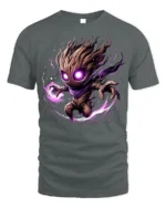 Dark Cosmic Tree Warrior T-Shirt - Fantasy Power Graphic - gray t-shirt on white background