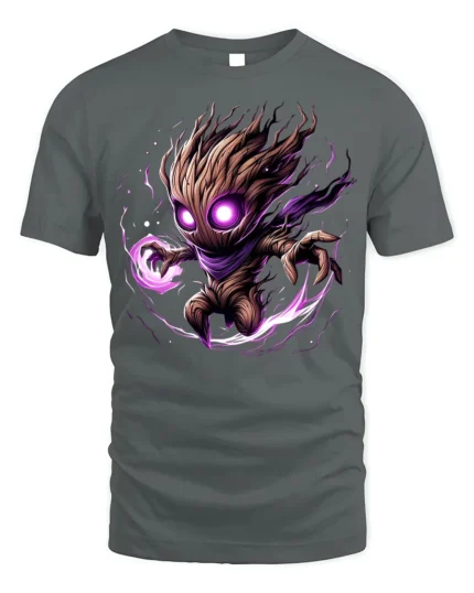 Dark Cosmic Tree Warrior T-Shirt - Fantasy Power Graphic - gray t-shirt on white background