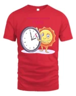 Daylight Saving Time Funny Sun T-Shirt Comfy Cotton - red t-shirt on white background