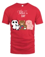 Happy Father’s Day Family Bears Pigs T-Shirt - red t-shirt on white background