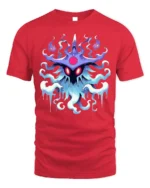 Mystic Spirit Monster T-Shirt Glow in Dark Look Ghost Tee - red t-shirt on white background