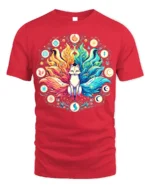 Celestial Fox Elements T-Shirt Mystical Kitsune Tee Art - red t-shirt on white background