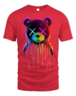 Neon Drip Bear T-Shirt Trippy Colorful Urban Streetwear - red t-shirt on white background