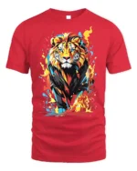 Color Burst Lion T-Shirt Fierce Vibrant Jungle King - red t-shirt on white background