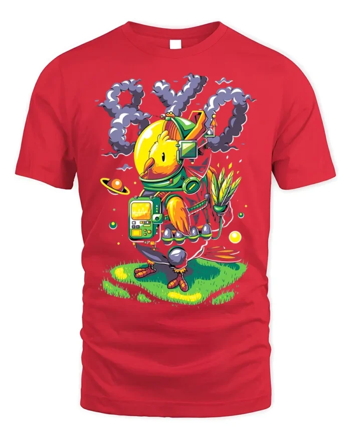Space Chicken Explorer T-Shirt Funny Sci-Fi Animal - red t-shirt on white background
