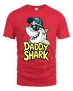 Daddy Shark T-Shirt Funny Father’s Day Gift for Dad - red t-shirt on white background