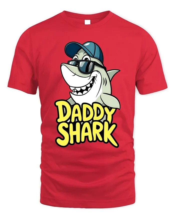 Daddy Shark T-Shirt Funny Father’s Day Gift for Dad - red t-shirt on white background
