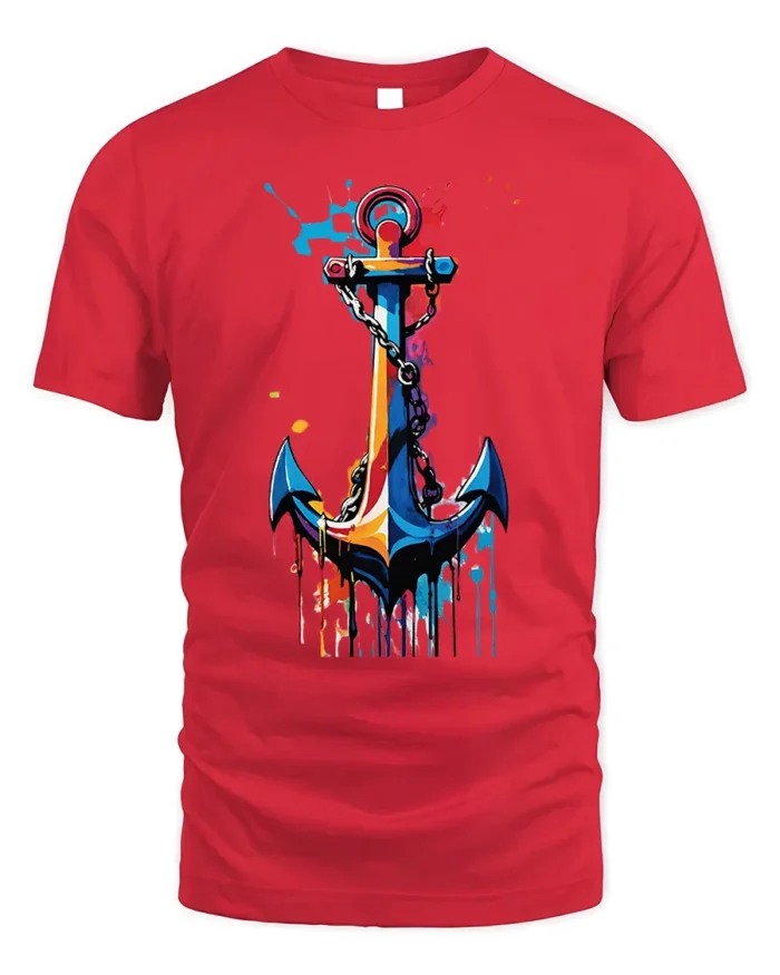 Colorful Anchor T-Shirt Nautical Art for Ocean Lovers - red t-shirt on white background