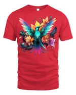 Hummingbird Floral T-Shirt Vibrant Colorful Nature - red t-shirt on white background
